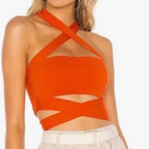 SUPERDOWN - REVOLVE - orange tie back crop top